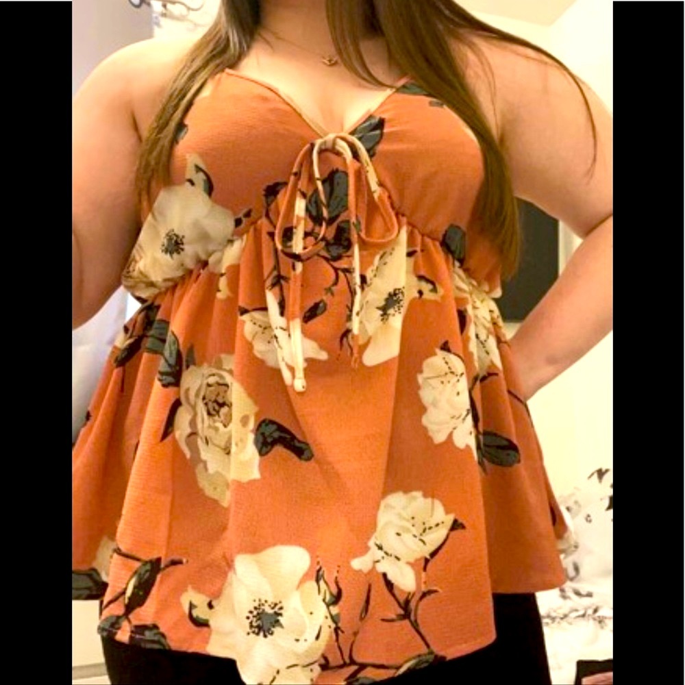 ❣️Peach Floral A Line Tank Blouse - Picture 12 of 12
